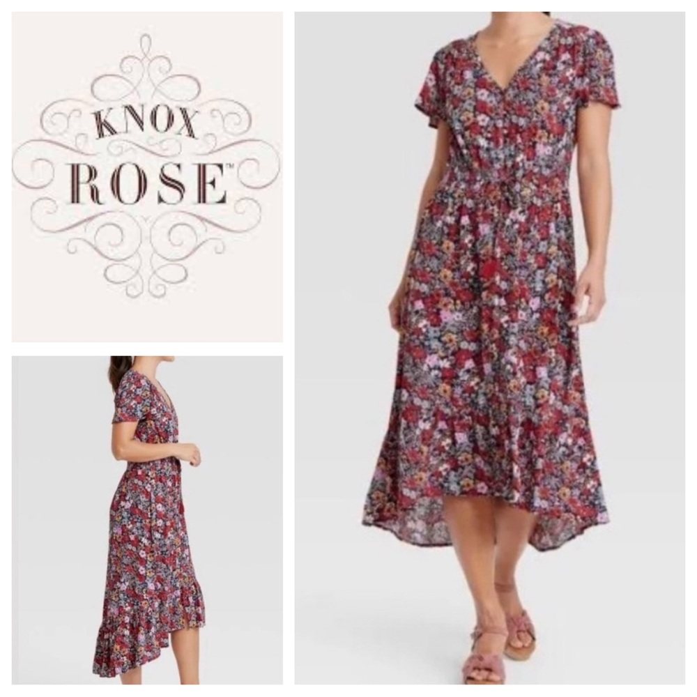 Knox Rose Red Floral High-Low Midi Dress